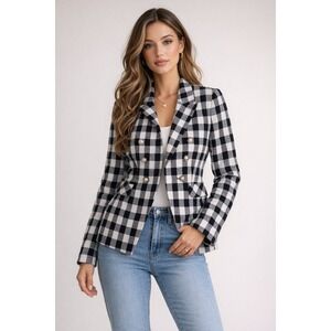 Veronica Beard size 2 Gingham Double Breasted Bexley Blazer Black White  Buttons